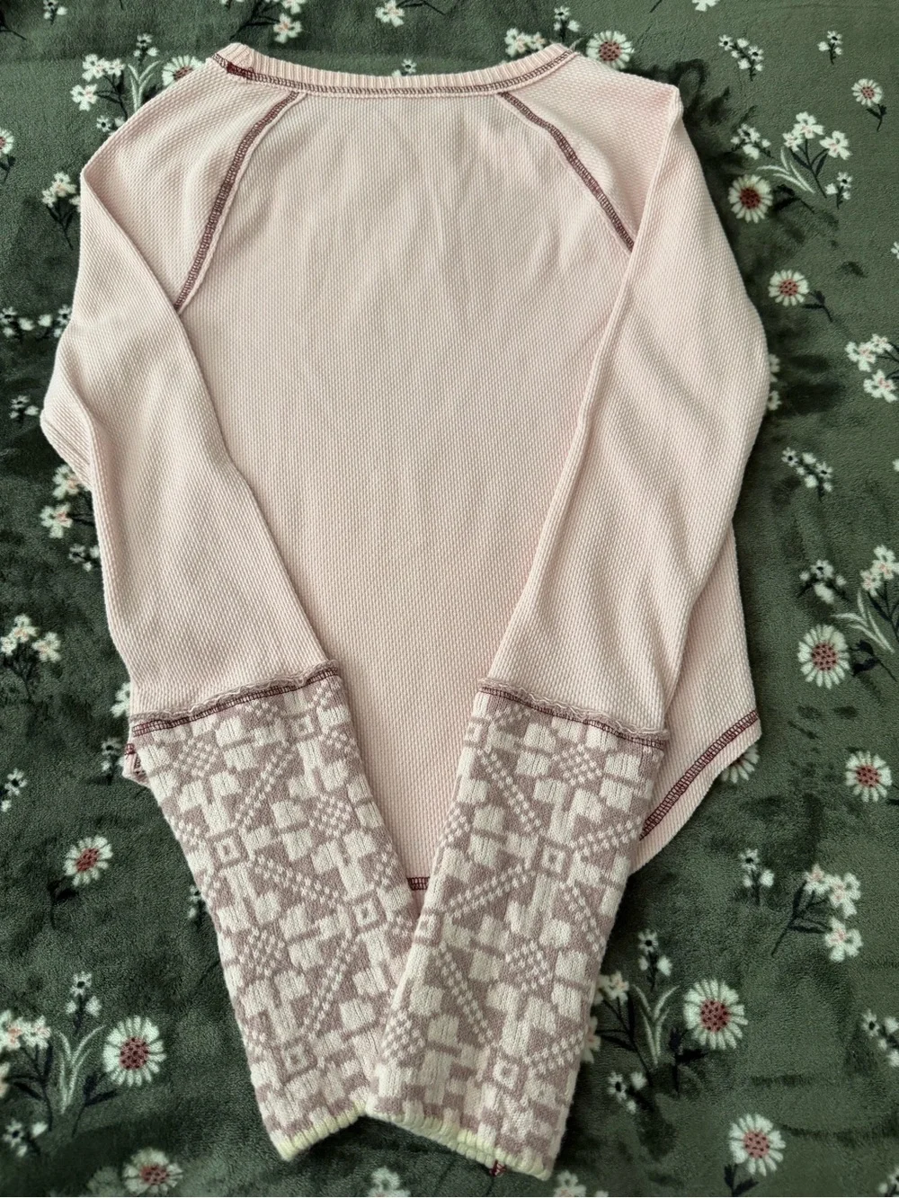 Free People Reversible Pale Pink Long Sleeve Thermal Top with Patterned Cuffs